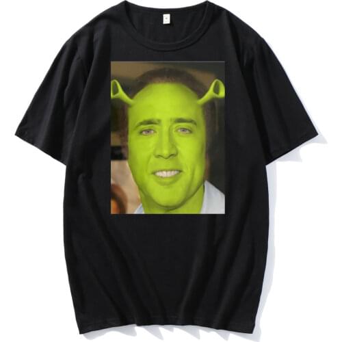 Nicolas Cage Shrek Summer T-Shirt Men Funny Meme Picolas Cage Awesome Cotton Tees O-Neck Short Sleeve T Shirt Harajuku Clothing