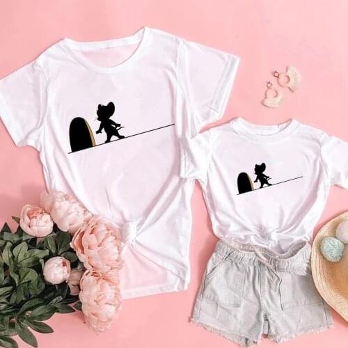Summer Family Matching Outfits Mother and Me T-shirts Harajuku Cat Mouse Short Sleeve Kawaii Tops T Shirts Casual White Clothing