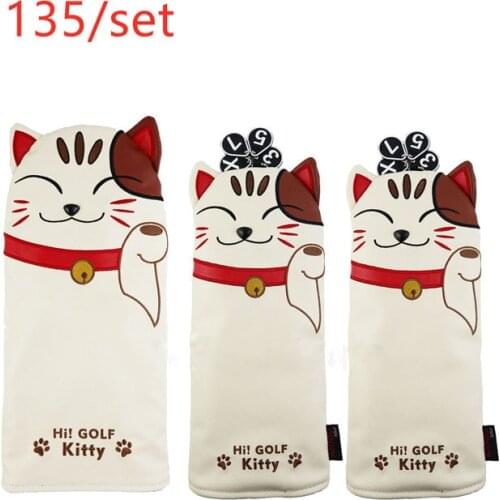 3 models Lucky Cat Golf Driver Headcover PU Leather putter headcover Golf Fairway Woods Hybrid Clubs Head Covers For Man Women