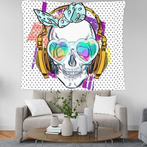 Skull Tapestry Wall Hanging Gothic Decorative Wall Art Pink Flowers Colorful Bedspreads Table Cover Yoga Beach towel 130x150cm