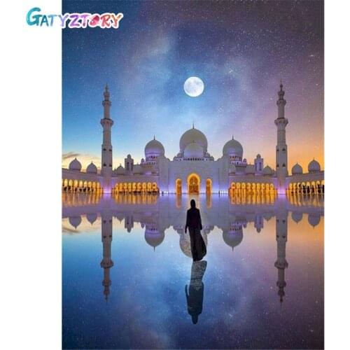 GATYZTORY Castle Painting By Numbers For Adults DIY Kits HandPainted On Canvas Oil Landscape Drawing Coloring By Number With Fra