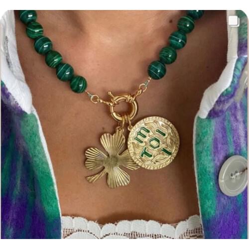 2020 handmade hypsoparis beaded choker fashion bohemian necklace green malachite beads pendant jewelry gifts women wholesale