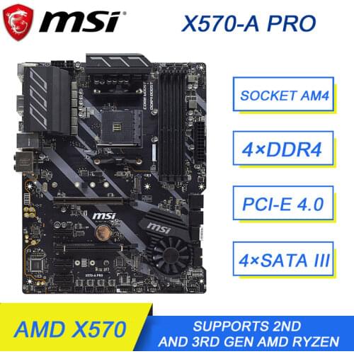 MSI X570-A PRO Desktop Motherboard Socket AM4 DDR4 AMD X570 third generation AMD Ryzen processors PICI-E 4.0 ATX Motherboard