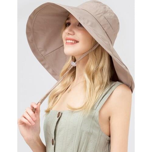 Fashion Summer Wide Brim Bucket Hats Women Reversible Korean Fisherman Caps Anti-sunburn Girls Outside Big Brim Bucket Hat Beige