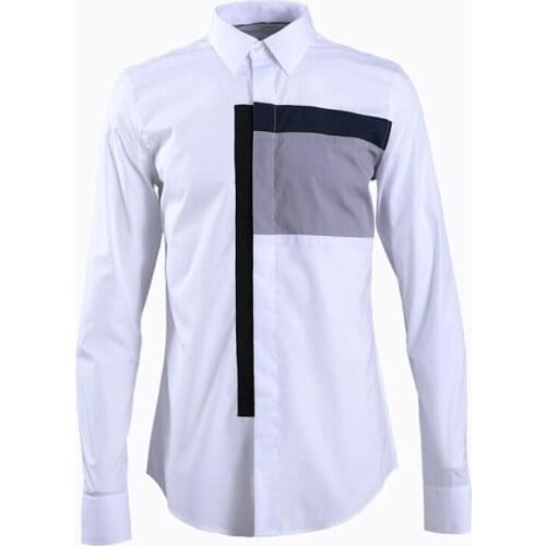 Three Color Patchwork Shirt men 2019 Long sleeve Brand quality Cotton Camisas masculina Simple design Business male Dress Shirts