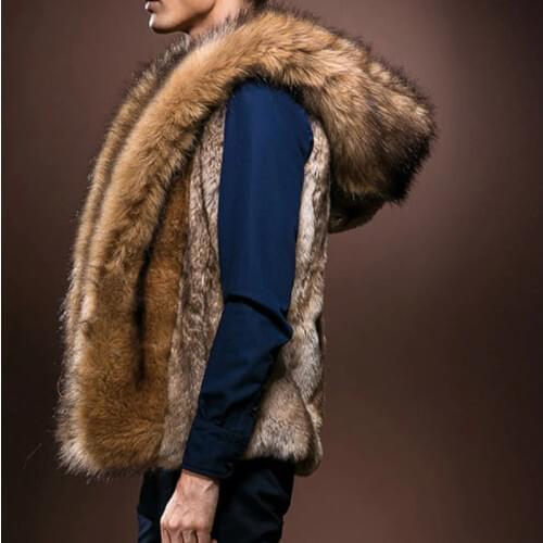 Mens Fur Vest Waistcoat 2020 Winter Mens Warm Faux Fur Mens Vest Hooded Plush Fashion Fur Coat Imitation Wild Rabbit Hair