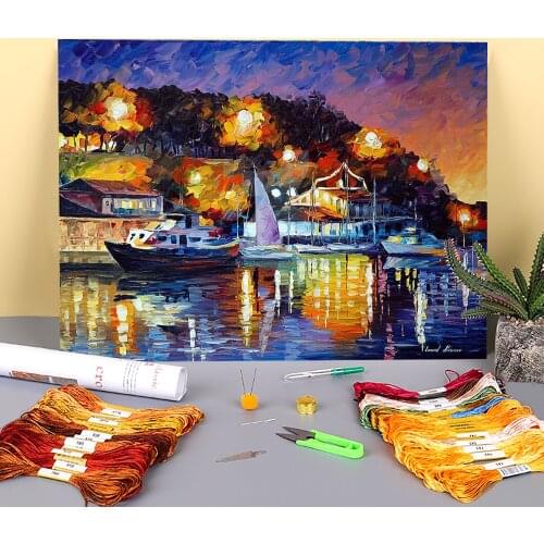 River Wharf Printed Canvas 11CT Cross-Stitch Kit Embroidery DMC Threads Knitting Craft Handmade Handiwork Home Room Wholesale