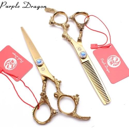 5.5" 6" 440C Gold Color Dogs Scissors Straight Scissors Thinninng Shears Pets Scissors Animal Shears Puppy Grooming Shears Z9005
