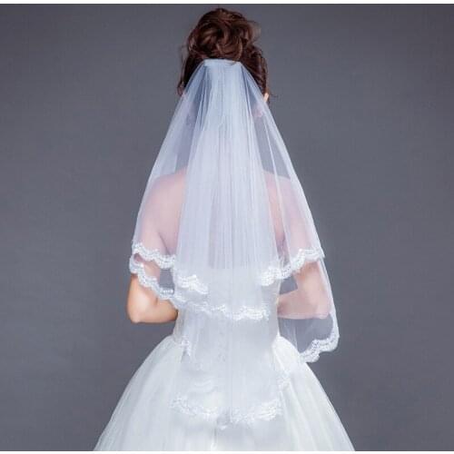 One Layer Tulle Short Lace Edge Bridal Veil Ivory/White Wedding Veil Wedding Accessories Free Shipping
