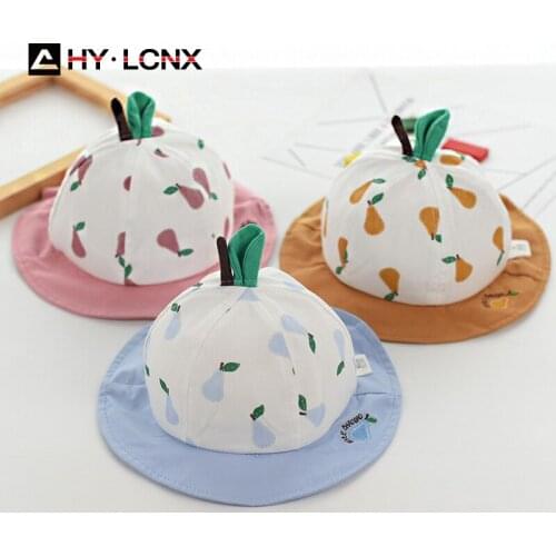Spring Autumn Boys Bucket Hat Girls Fruit Print Cotton Hat Adjustable Outdoor Children Big Brim Sun Protection Fisherman Hat