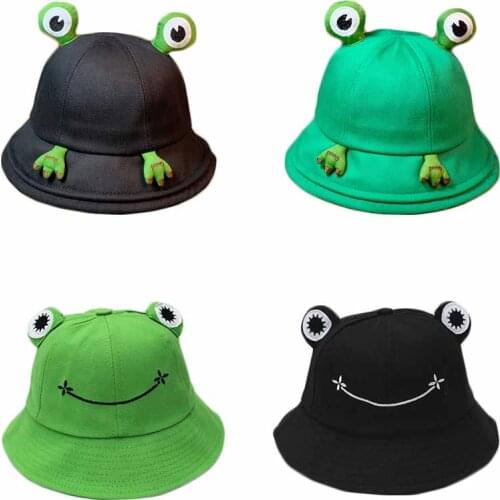 Green Fashion Frog Bucket Hat for Women Summer Beach Fishing Cap Sunscreen Female Sunhat Bob