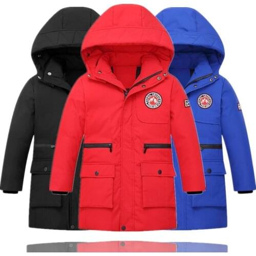 Boys Parka Coat Fashion Arm-Badge Design Kids Down Winter Jacket For Childrens 6 8 10 12 14 15 Years Outerwear LC270