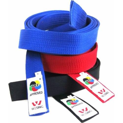 Wesing Karate Belt WKF Approved 100% Cotton competition training Waistband 3 Colors Red Black Belt
