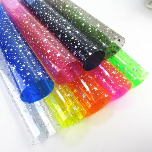 21cmx30cm star transparency vinyl fabric white blue pink green red yellow purple waterproof hair bows making crafts DIY K0006