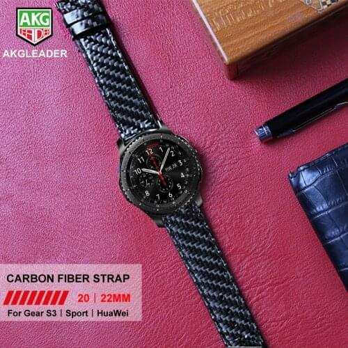 AKGLEADER 20mm For Samsung Gear S2 Sport Watch Band Real Carbon Fiber Leather Strap For Huami Amazfit Bip Wrist Band For Huawei