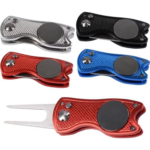 1Psc Golf Pitchfork Mini Foldable Golf Divot Tool with Golf Ball Tool Marker Pitch Cleaner Putting Green Fork Golf Accessories