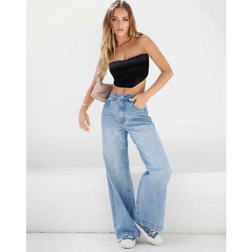 Light Blue Denim Trousers Vintage Wide Leg Pants Women Korean Straight Long Pants High Waist Casual Loose With Belt 2021 Spring