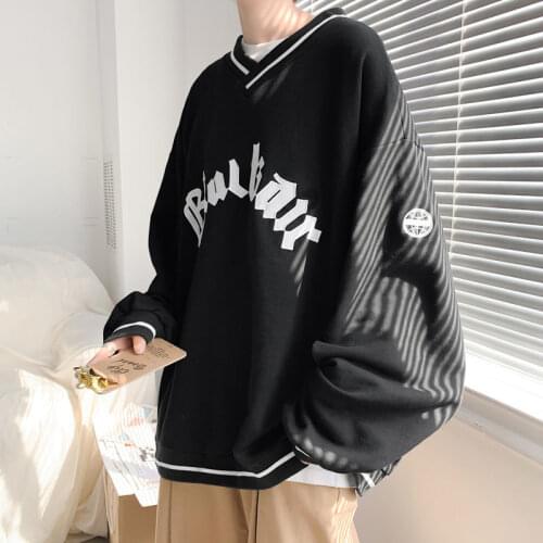 2021 new hip-hop V-neck letter printing oversized Harajuku couple hoodie womens fashion all-match oversized sweatshirt for men