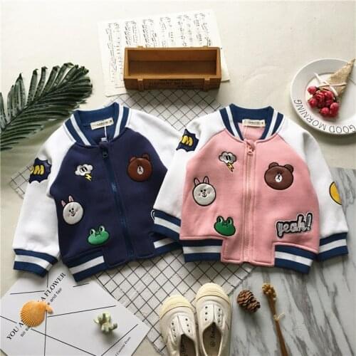 Tonytaobaby Fall and Winter Clothes New Style Baby Cartoon Badge Thick Baseball Top Coat