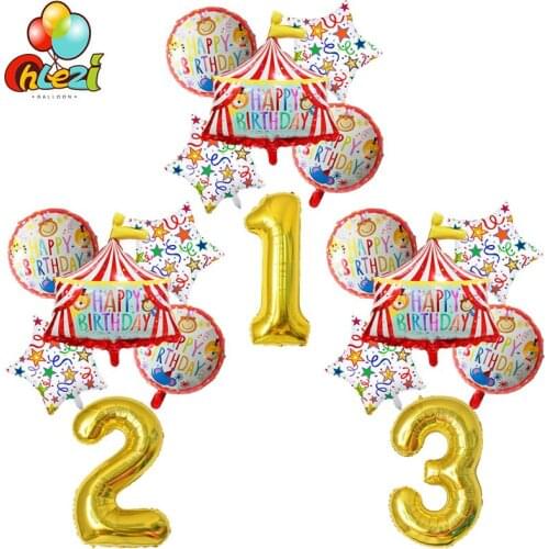 6pcs Amusement Park Foil Balloons 40inch Gold Helium Ballon Circus Jungle Animals Safari Globos Kids Birthday Party Decoration