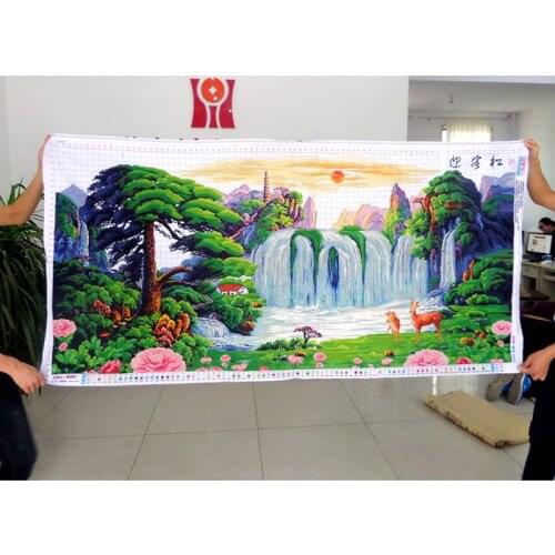 Cross Stitch finished / cross stitch landscape painting/Machine cross stitch finished - Pine trees welcoming