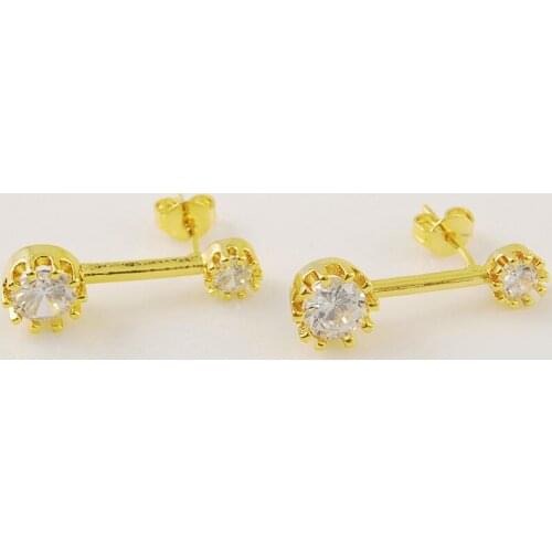 Hot Fashion Yellow Gold Color Round Shape Stud Earrings with Clear CZ for Women 24k Jewelry High Quality