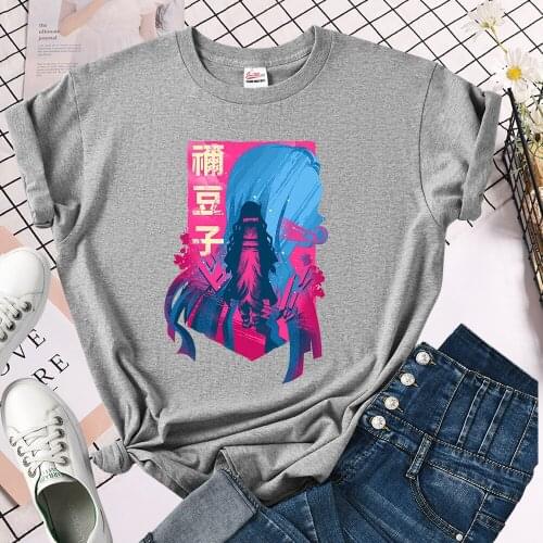 Demon Slayer Kamado Nezuko Print Women Tee Shirt 2021 Summer Trendy T-Shirt Harajuku Brand T-Shirts Hip Hop Loose Women T Shirt