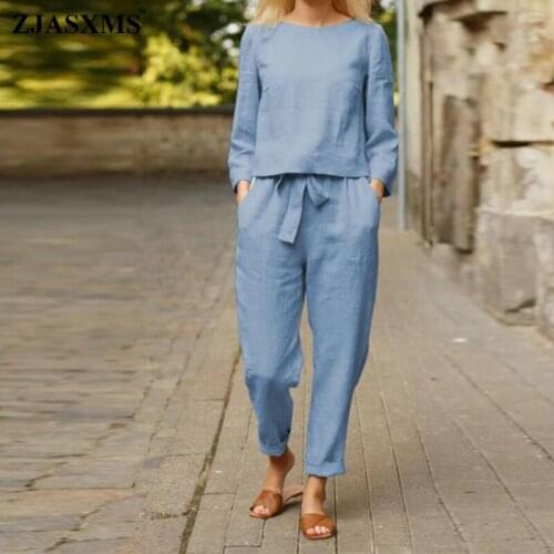 Spring Two Piece Cotton Linen Women Sets Elegant O Neck Top Shirt and Drawstring Casual Outfits Vintage Pocket Harajuku Suits