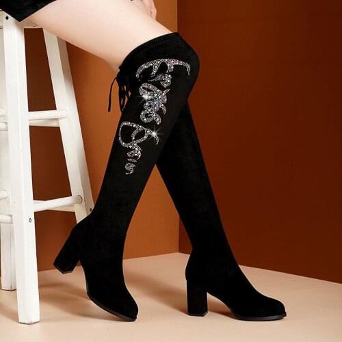 INS Hot Sexy Slim Fit Elastic Flock Over The Knee Boots Women Shoes 2021 Autumn Winter Ladies High Heel Long Thigh High Botas