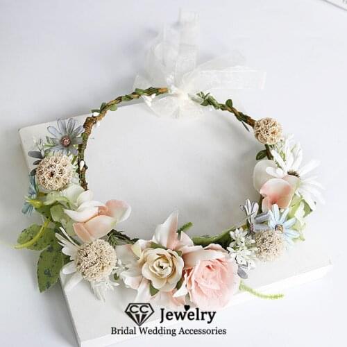 CC Pink Flower Headbands Women Hairwear Wedding Hair Accessories Bridal Crown Engagement Jewelry Wreath Corolla Leaf Party 58345