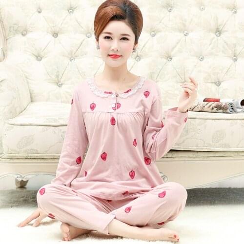 Womens Long Sleeve Pajamas Set Autumn Winter 100%Cotton Female Pyjamas Leisure Elegant Loose Soft Ladies Homewear Clothes L-3XL