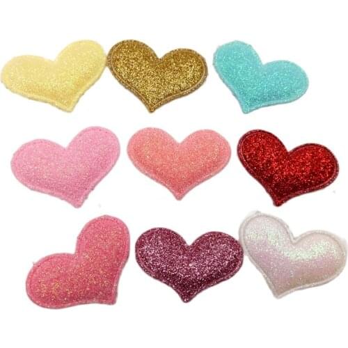 20pcs/lot sew on Glitter felt patches for clothes 2.8x3.8cm heart shape Padded Applique for scrapbooking accessories