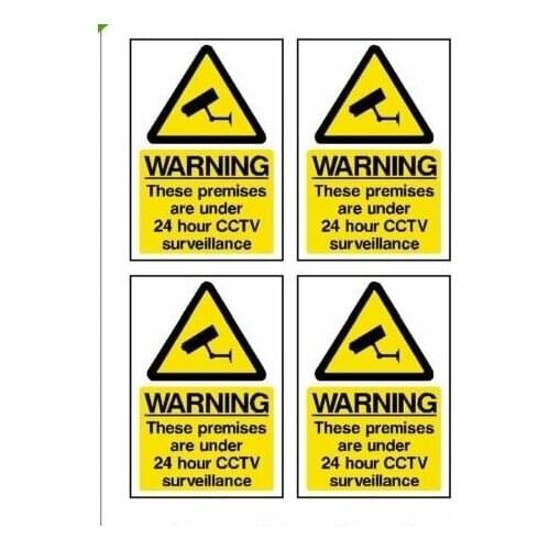 4Pcs Warning Sign Decal Sticker for 24 Hour CCTV Security Camera Surveillance