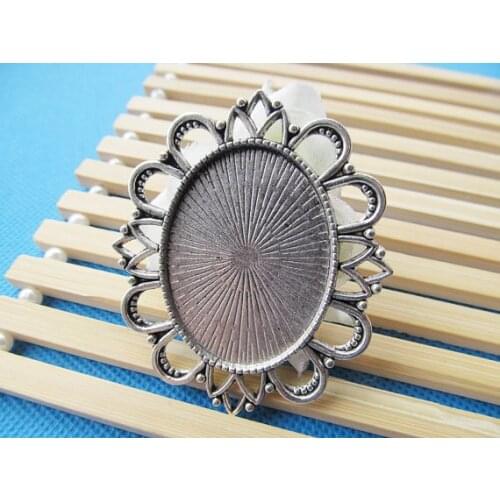 50pcs 3 Colors Oval Base Setting Tray Bezel Pendant Charm/Finding,Flower Border,Fit 30mmx40mm Cabochon/Cameo,DIY Accessory