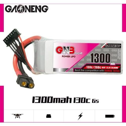 Gaoneng 1300mAh 6S1P 22.2V 130C/260C Fast Charge Lipo Battery with XT60 Plug for FPV Racing Drone Quadcopter Helicopter Parts