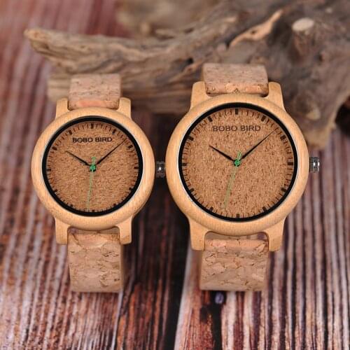 BOBO BIRD loves' Bamboo Watches Relojes Mujer relogio feminino Luxury Brand Quartz Wristwatch with Cork Band for Men Women