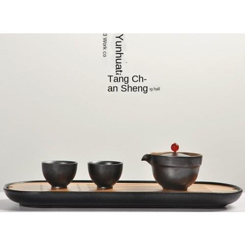 A Pot of Two Cups of Japanese Kung Fu Tea Set Zen Black Pottery Travel Tea Quik Cup Teapot Japanese Tea Set Travel Tea Set