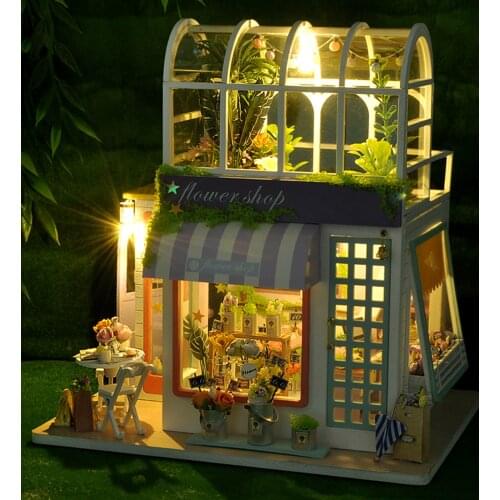 Wooden Cabin DIY Miniature Flower House Model with Dust Cover #WO