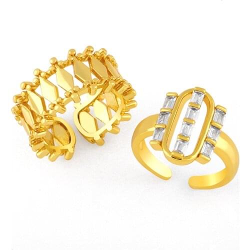 FLOLA Gold Plated Polished Open Cuff Rings For Women CZ Pave Crystal Finger Ring Cubic Zirconia Wholesale Jewelry Gifts rigk46