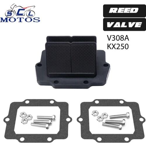Sclmotos- V308A Carbon Fiber Intake Pipe Valves Rage Mainfold Boot Reed Valve For Kawasaki KX250 1987-2004 with Gasket Set Race