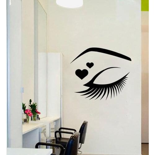 Beauty shop eyelashes decorative wall stickers removeable waterproof vinyl ornament wall decals PVC hair salon decors G230