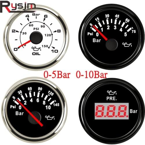 2"(52mm) Oil Pressure Gauges 0-75PSI Marine Boat Yacht 0-5Bar/0-10Bar Auto Mechanical Oil Pressure Sensors M10x1 NPT1/8 12V 24V