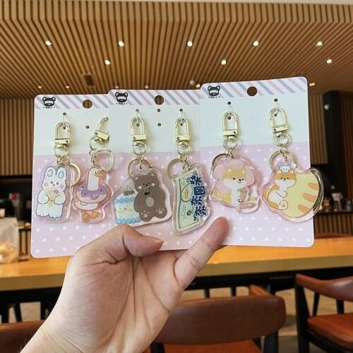 Cute Cartoon Animation Bear Stand Brand Keychain Couple Fashion Bag Pendant Gift Double Transparent Fashion Acrylic Key Chain