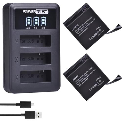 2X 3.8V 1000mAh Original SJCAM SJ6 LEGEND Battery+LED Displys 3-Slot USB Charger for SJ6 Legend SJ6 Legend Air Sports DV Camera
