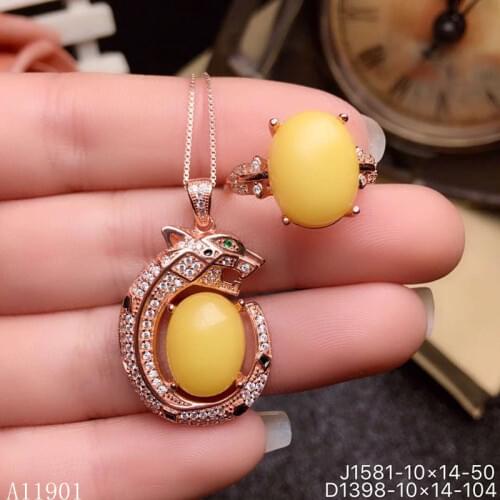 KJJEAXCMY boutique jewels 925 sterling silver inlaid natural gem honey wax amber necklace pendant suit finger support detection
