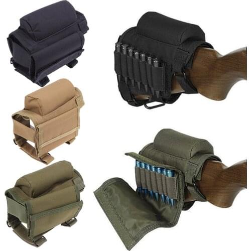 Adjustable Outdoor Tactical Butt Stock Rifle Cheek Rest Pouch Rifle Shell Cases Ammo Cartridges Bag Hunting Carrier Nylon Pouch