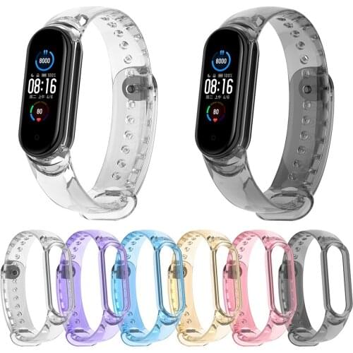 For Xiaomi Mi Band 5 6 Watch Strap TPU Soft Wrist Strap Change Color for Light Transparent Smart Bracelet Wristband Replacement