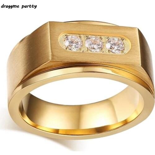Luxury Mens Fashion Jewelry Gold Color AAA Zircon Cz Engagement Wedding Band Rings For Men Finger Party Jewelry