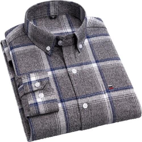 Aoliwen Brand men Flannel 100%cotton 5XL6XL plaid long sleeve shirts for men 2021soft sweat absorbent mens casual slim shirt