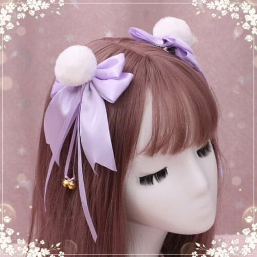 Cute Pom Pom Ball Hair Clips with Bowknot Bells Sweet Lovely Faux Fur Animal Ears Hairpins Anime Lolita Cosplay Barrette